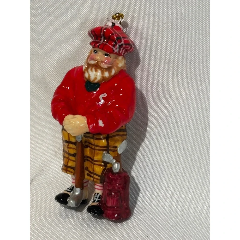Ceramic Golfing Santa Claus Christmas Ornament Plaid Knickers 3.5 Collector Gift